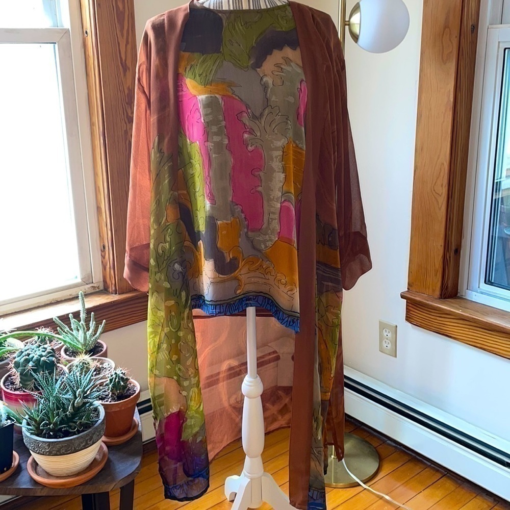 VINTAGE dalin collection 2 piece set, short sleeve top and kimono size M/L